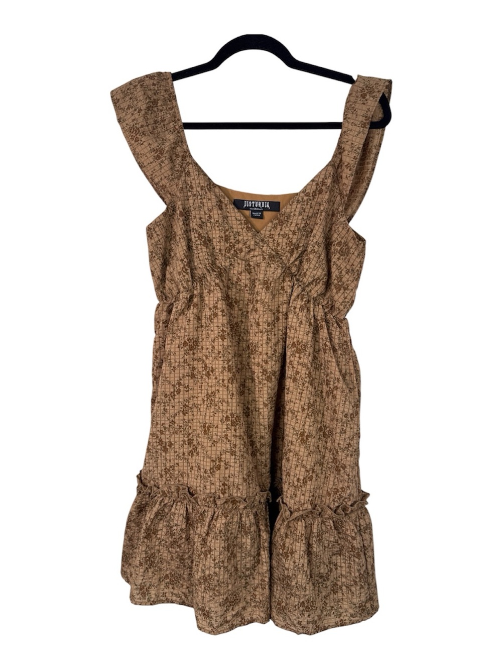Disturbia Brown Floral Ruffled Mini Dress Womens 6 Fall Casual Boho Peasant